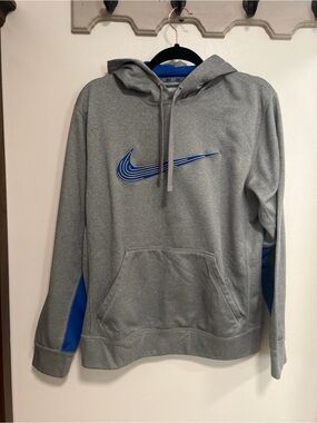 Nike Therma-FIT Grey & Blue Performance Hoodie - Men's Size Small